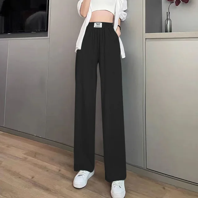Women's SpringSummer High Waist Drooping Ice Silk Thin Pants Black - Shop at LoveMi