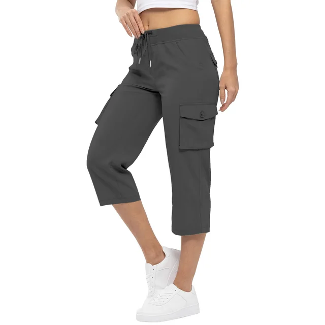 Women's High Waist Drawstring Pocket Loose Pants Gray - Shop at LoveMi