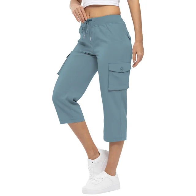Women's High Waist Drawstring Pocket Loose Pants Light Blue - Shop at LoveMi