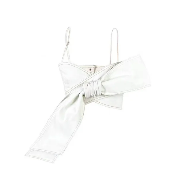 Sexy Sweet Cool Bow Tie Denim Ultra Short Bandeau Sling Apricot Sling - Shop at LoveMi