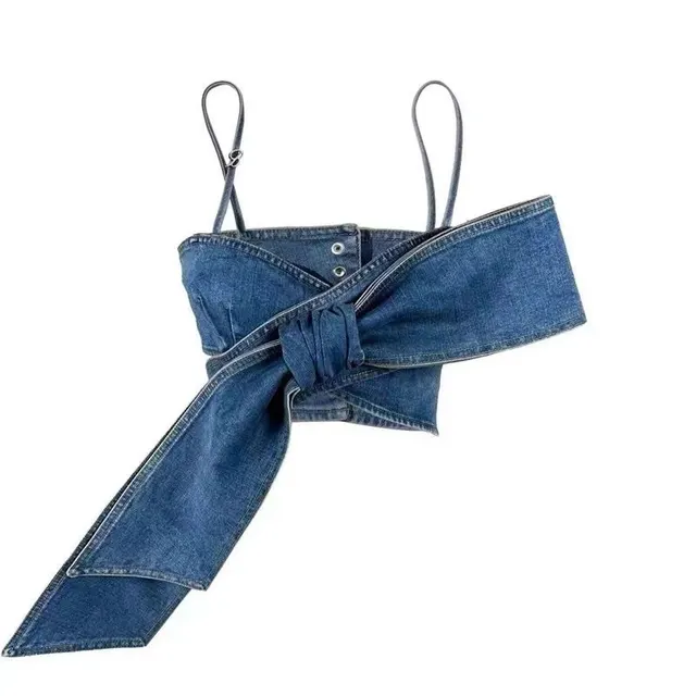 Sexy Sweet Cool Bow Tie Denim Ultra Short Bandeau Sling Blue Sling - Shop at LoveMi