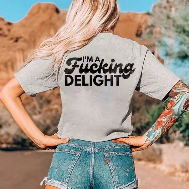 Spring And Summer Letter Print Short sleeve Trendy Fashion Women's Wear T shirt Casual Light Gray - Shop at LoveMi