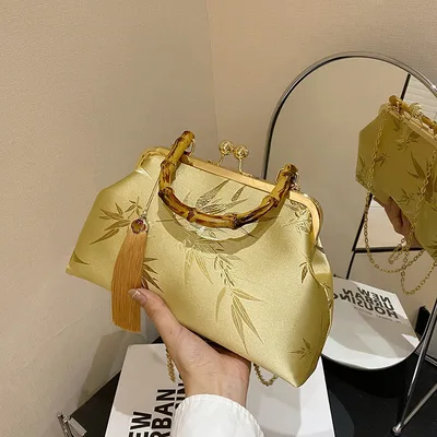 Embroidered Retro Portable Crossbody Bag Cheongsam Ethnic Style Gold - Shop at LoveMi