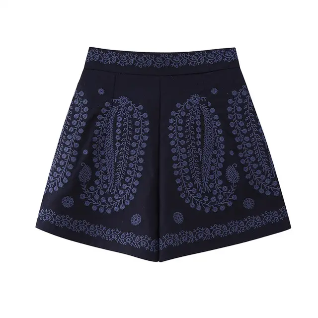 Women's Casual Versatile Contrasting Embroidered A line Wide Leg Pants Black - Shop at LoveMi