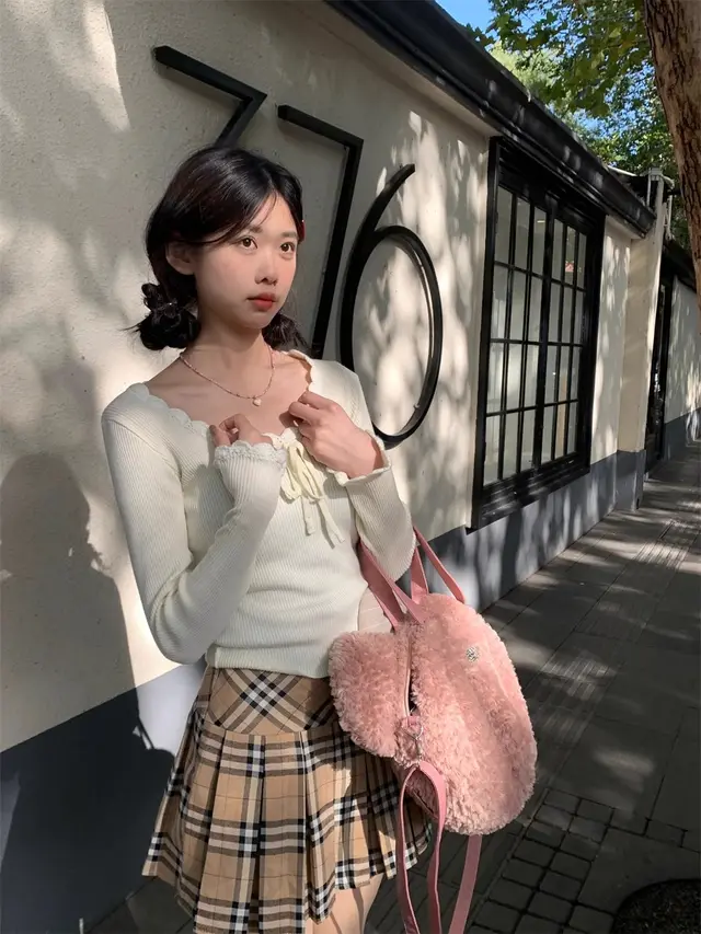 Women's Slim fit Lace Up Bow U neck Bottoming Shirt Top White - Shop at LoveMi