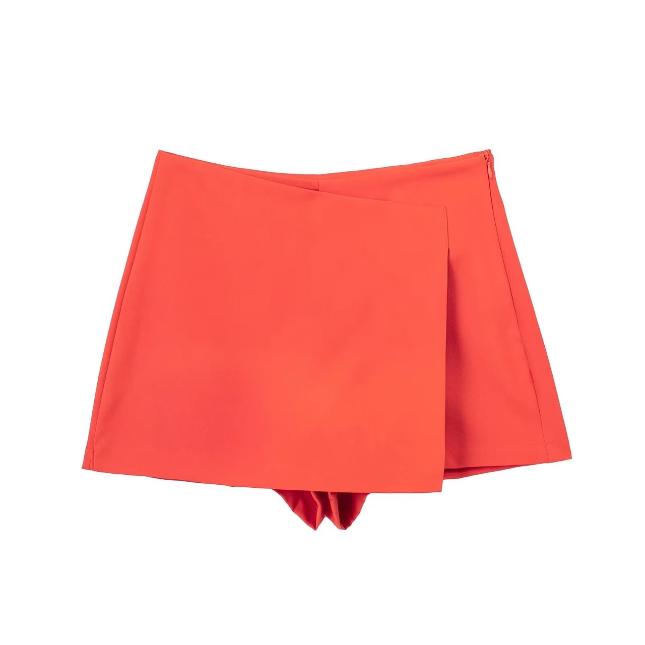 Women's High Waist Asymmetric Shorts - Orange