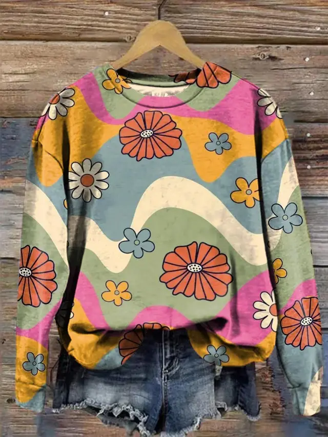 Women's Supply Round Neck Sweater Versatile Daily Casual G7Z4151 - Shop at LoveMi
