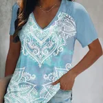 Summer Fashion Casual V-neck Women's Printed Tie-dye Short-sleeved T-shirt - G56J323-4Xl