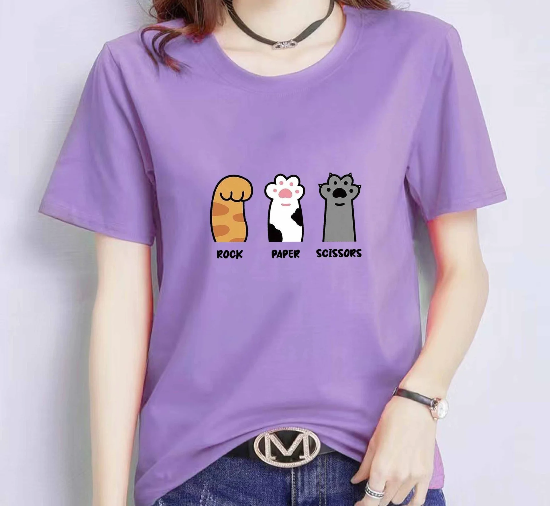 Loose Short Sleeve Casual T-shirt Plus Size Unisex Wear - Purple