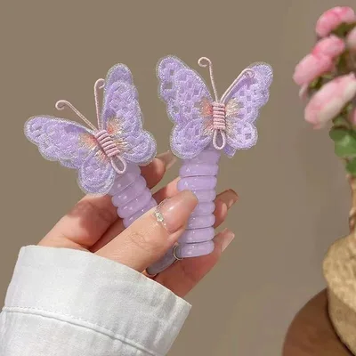 Children's New Embroidered Butterfly Phone Line Hair Ring Purple - Shop at LoveMi
