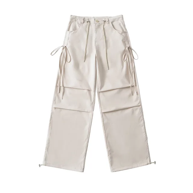 Women's American Side Drawstring Pleated Workwear Pants White Ry24108 - Shop at LoveMi
