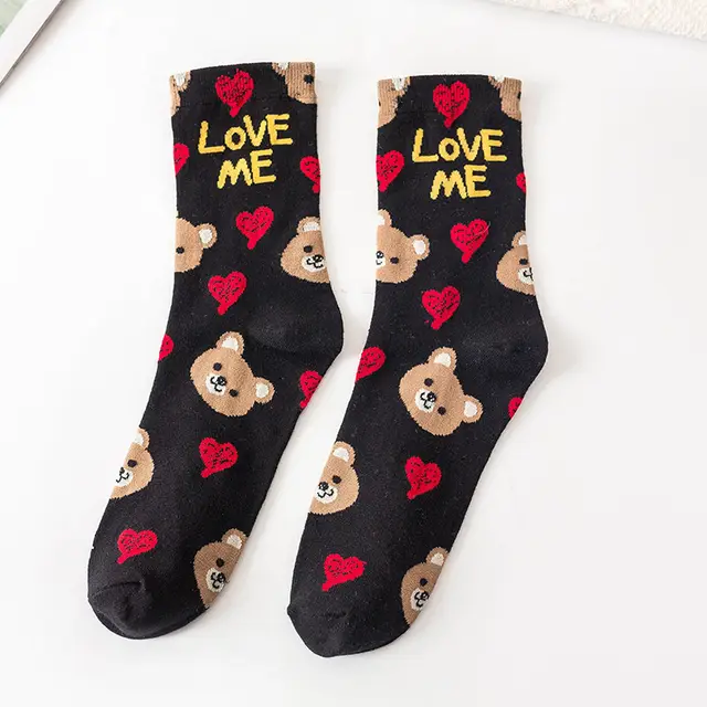 Preppy Style Cotton Letter Animal Trendy Socks Black - Shop at LoveMi