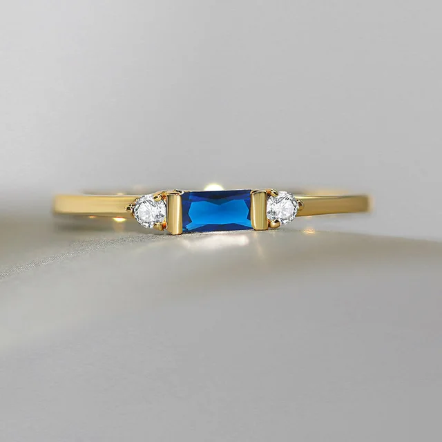 Geometric Engagement Ring Inlaid Zircon Plated 14K Gold Accessories Sapphire - Shop at LoveMi