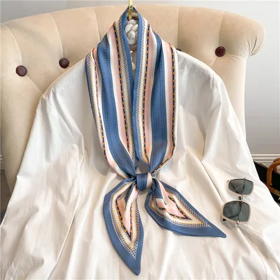 Thin Narrow Long Shirt Scarf Houndstooth Design Double Layer Imitated Silk Scarves Women's Hair Tie Wyc132 - Shop at LoveMi