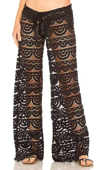 Sweet Lace Hollow-out Wide-leg Pants For Women - Black