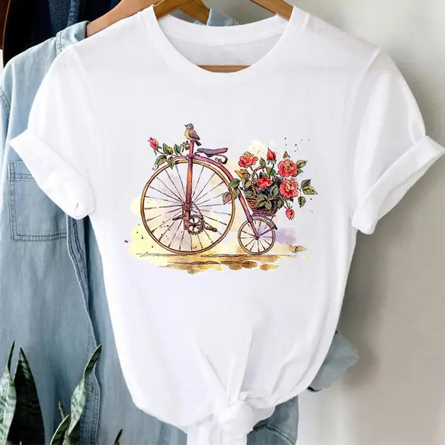 Floral Bicycle Short Sleeve Women's Shirt A7301 - Shop at LoveMi