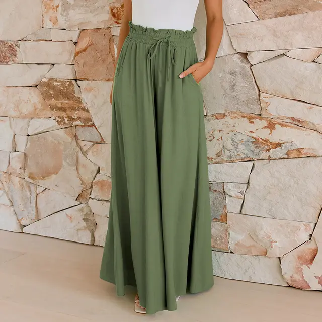Loose Summer Wide Female Draped Casual Pants Army Green - Shop at LoveMi