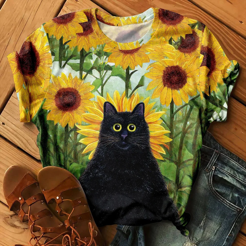 Exquisite Pattern 3D Digital Printed Round Neck Short Sleeve J28Tjchdc24211Cv - Shop at LoveMi