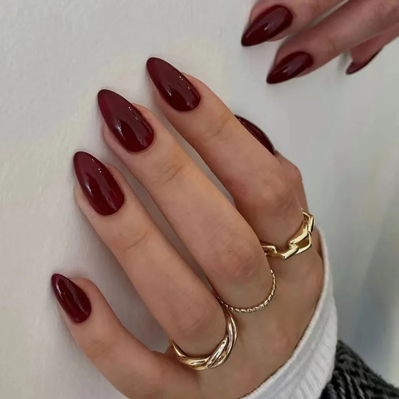 Women's Flame Red Simple Wear Nail Patch - Cdja8213