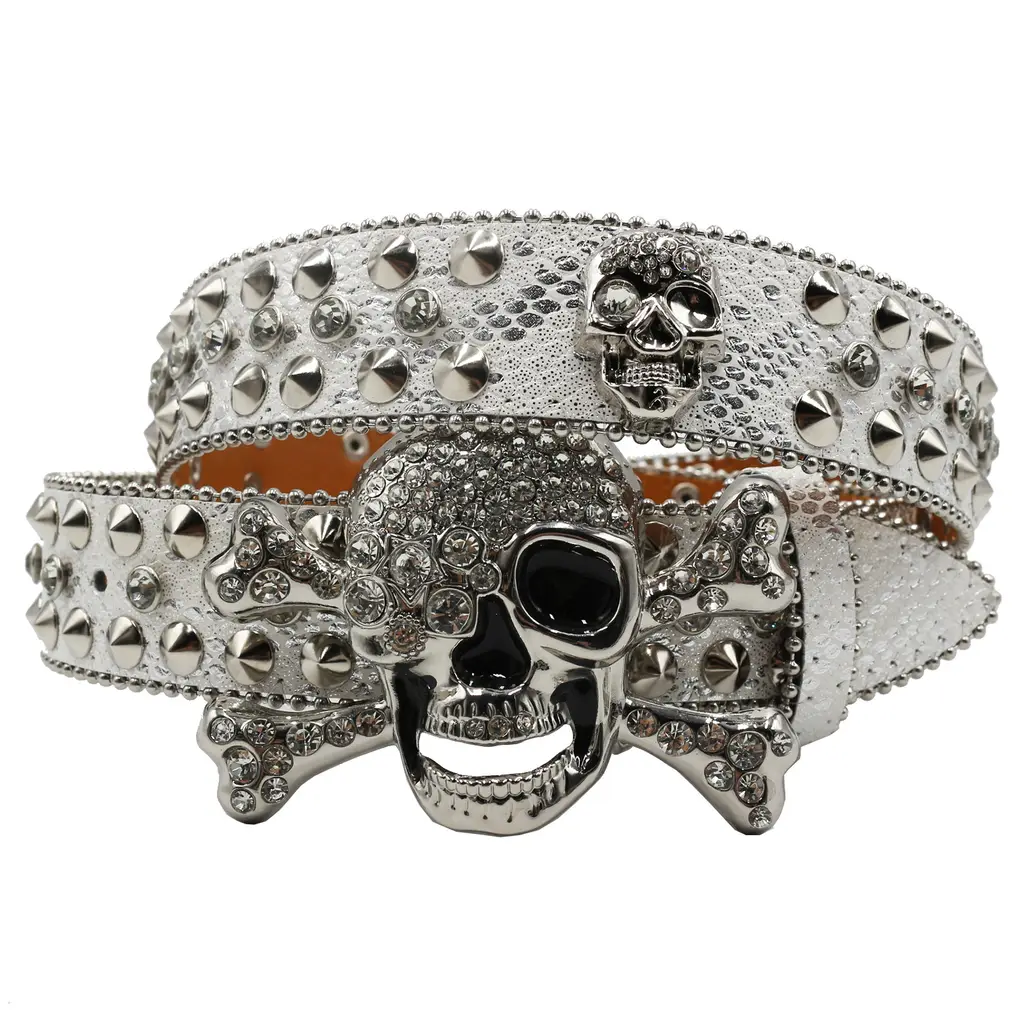 Rhinestone Women's Inlaid Rivet Snake Pattern Full Diamond Y2g Fashion Trend Belt - Silver
