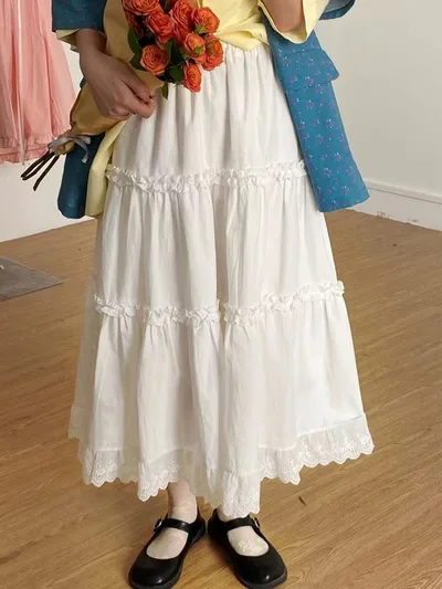 Spring White Lace Trim Tiered Skirt Red - Shop at LoveMi