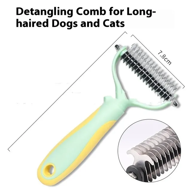 Pets Fur Knot Cutter Dog Grooming Shedding Tools Pet Cat Hair Removal Double sided Comb Brush Ad903 Large Green Yellow - Shop at LoveMi