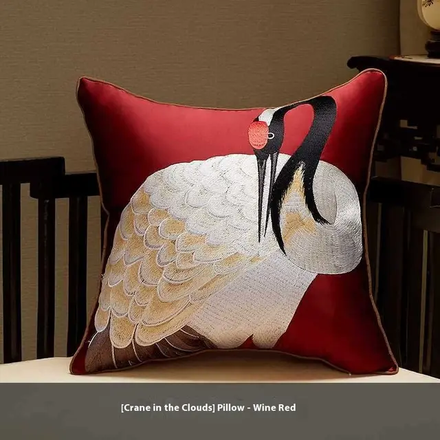 Classical Embroidery New Pillow Cover Yg75 Cloud Crane Wine Red - Shop at LoveMi