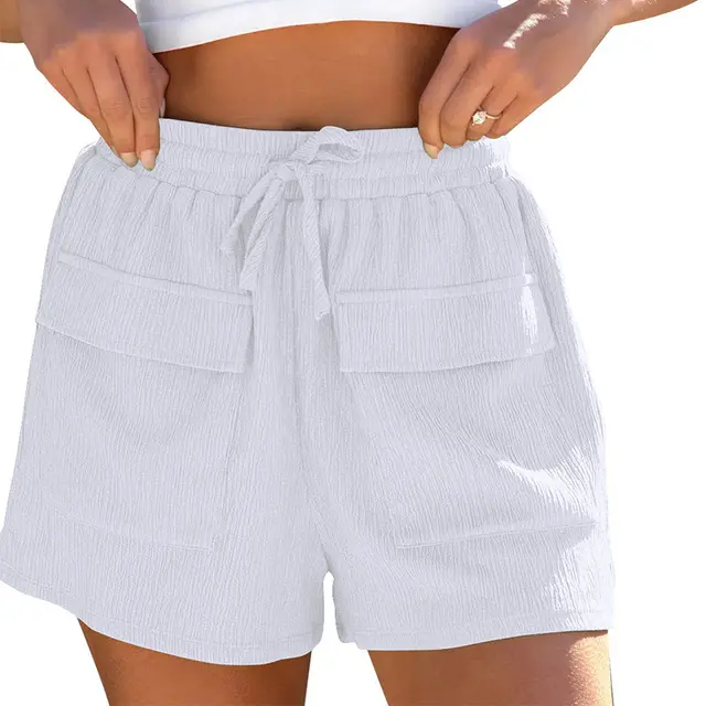 Summer Drawstring Shorts With Pockets Casual Sports Pants Womens Clothing White - Shop at LoveMi