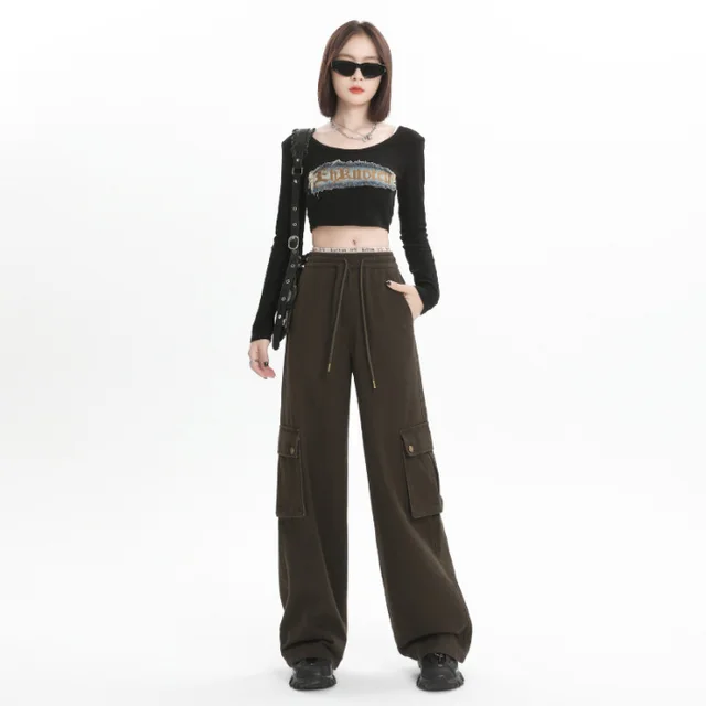 Overalls Women's Casual Loose Straight leg Wide leg Pants Army Green - Shop at LoveMi
