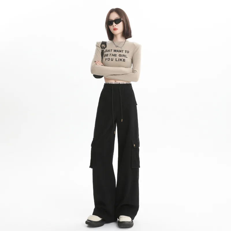 Overalls Women's Casual Loose Straight-leg Wide-leg Pants - Black