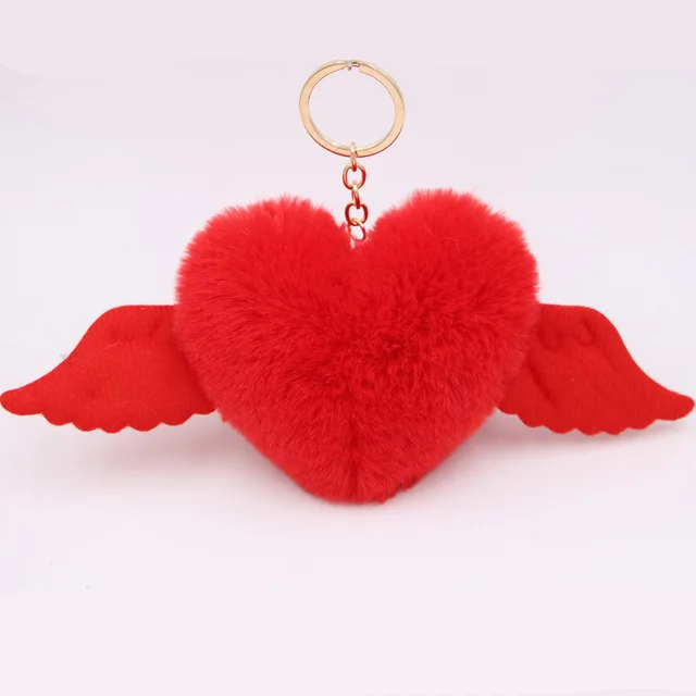 Heart Wool Ball Keychain Pendant Bright Red - Shop at LoveMi
