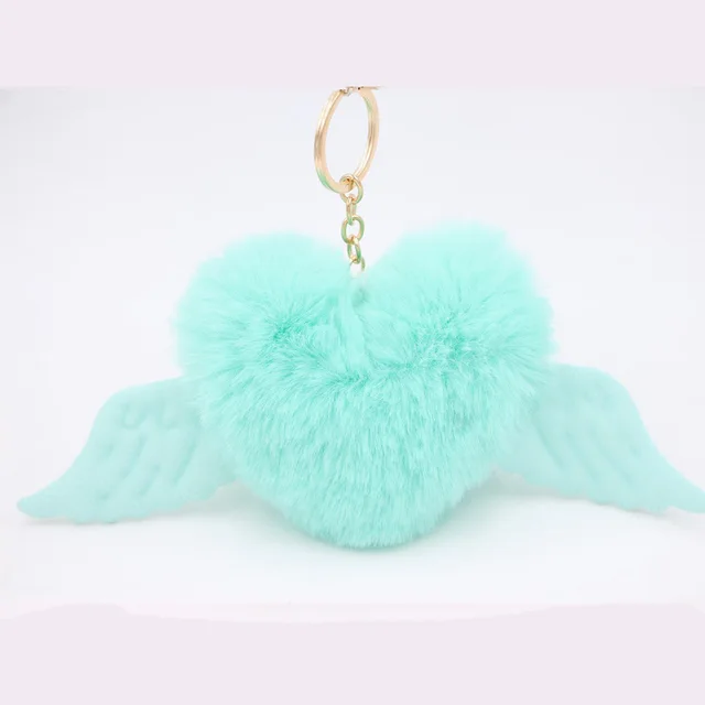 Heart Wool Ball Keychain Pendant Mint Green - Shop at LoveMi