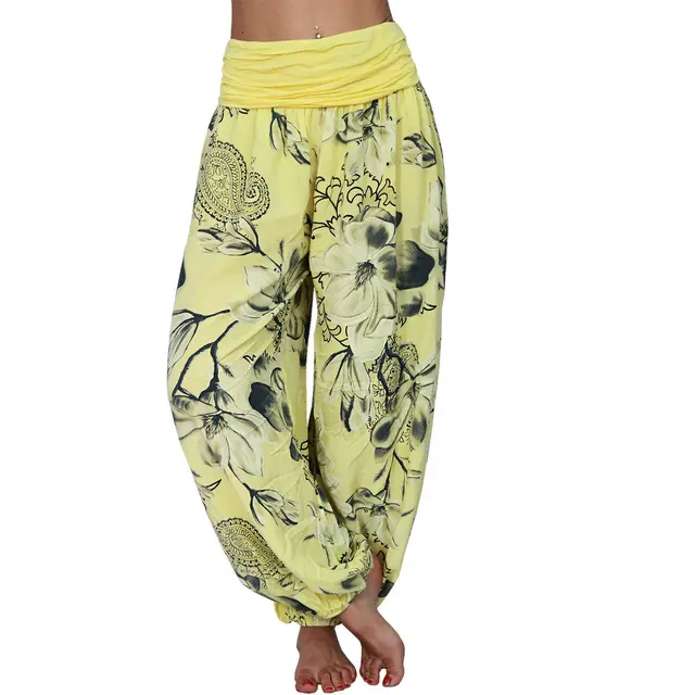 European And American Printed Loose Casual Wide leg Harem Pants Yellow - Shop at LoveMi
