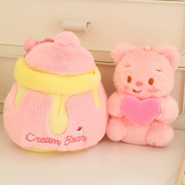 Honey Pot Plush Doll Cute Heart hugging Bear Doll Keychain Pink - Shop at LoveMi