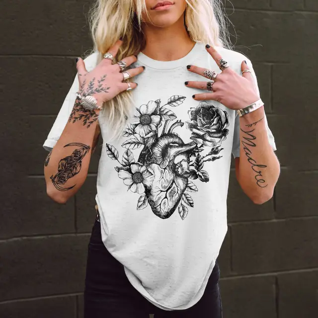 Women's Cotton Letter Print Short sleeve Crew Neck T shirt Top White - Shop at LoveMi