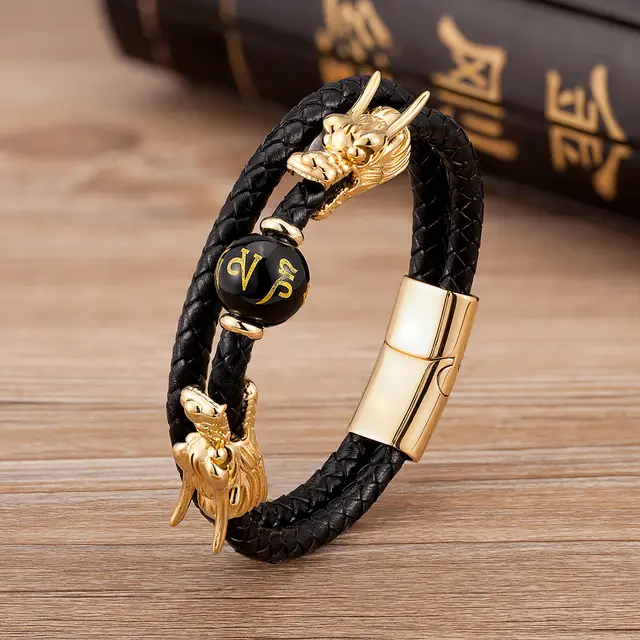 Fashion Double Layer Woven Leather String Bracelet Gold A - Shop at LoveMi