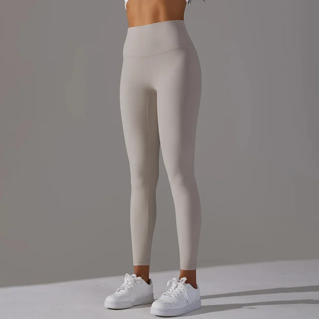 Cropped Pants Nude Feel Breathable High Waist Hip Lift Tights Sandstone Color - Shop at LoveMi
