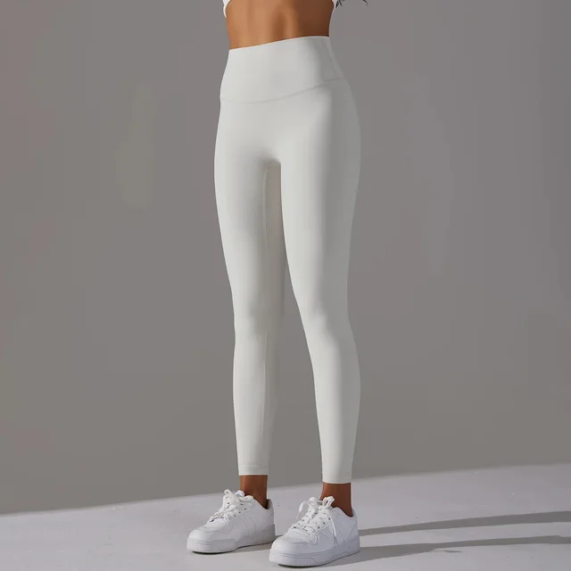 Cropped Pants Nude Feel Breathable High Waist Hip Lift Tights White And Gray - Shop at LoveMi