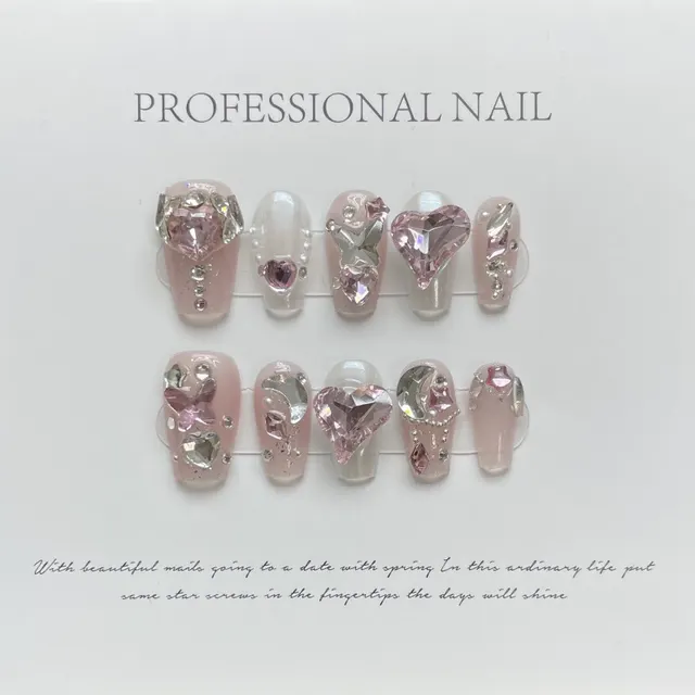 Wear Nail And Diamond Love Rosy Nail Art Light Luxury Full Diamond Short Ladder - Shop at LoveMi
