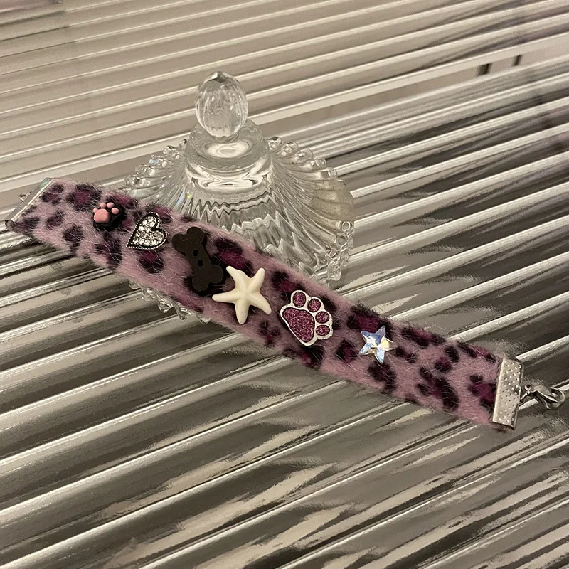 Purple Leopard Print Cat's Paw Heart Bracelet Purple - Shop at LoveMi
