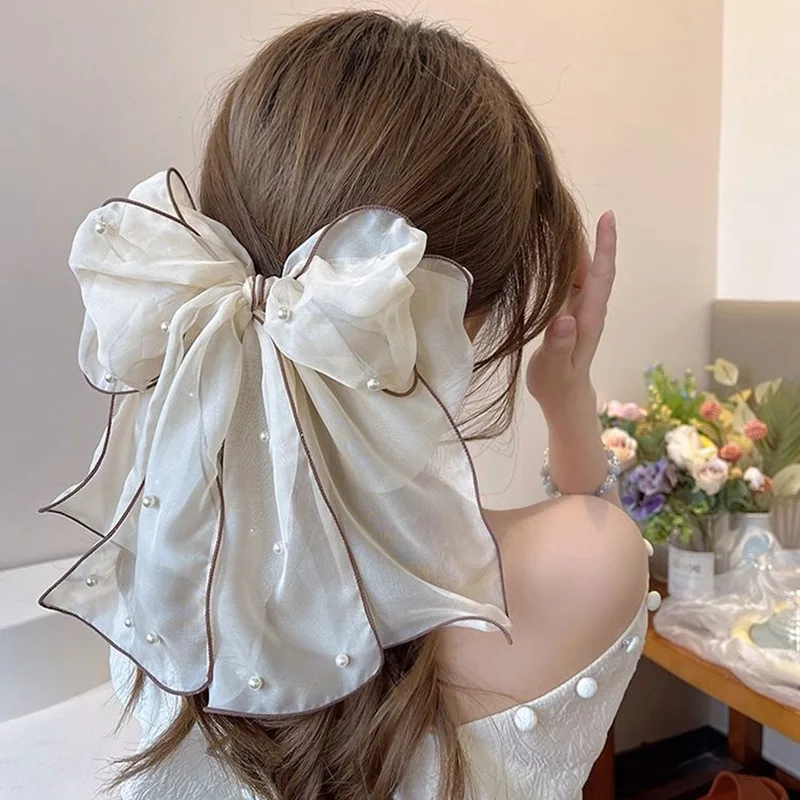 Big Lace White High grade Hair Accessories Female Back Head Spring Clip Headdress Apricot - Shop at LoveMi