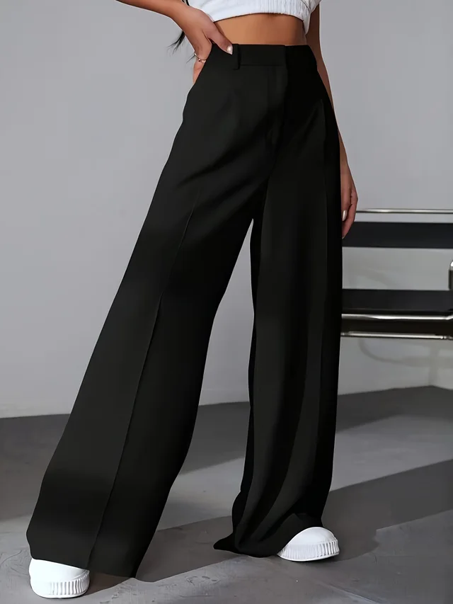 Wide Leg High Waist Slimming Loose Drooping Straight Mop Pants Black - Shop at LoveMi