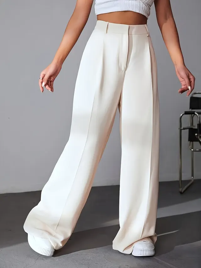 Wide Leg High Waist Slimming Loose Drooping Straight Mop Pants White - Shop at LoveMi