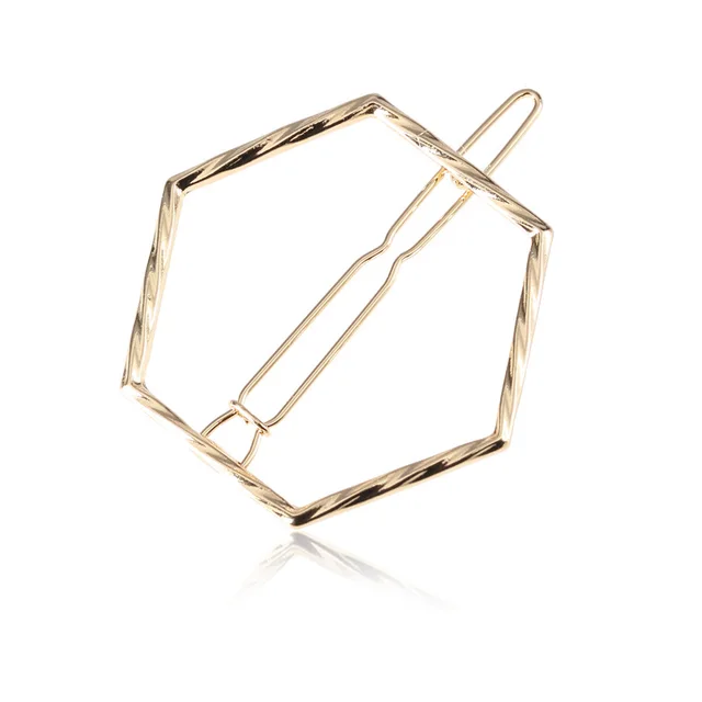 Twist Surface Hollow Geometry Multilateral Barrettes Pentagram Gold - Shop at LoveMi