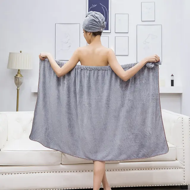 Coral Fleece Bath Skirt Wearable Bath Towels Soft Absorbent Not Easy To Fluff Korean Style Medium Gray - Shop at LoveMi