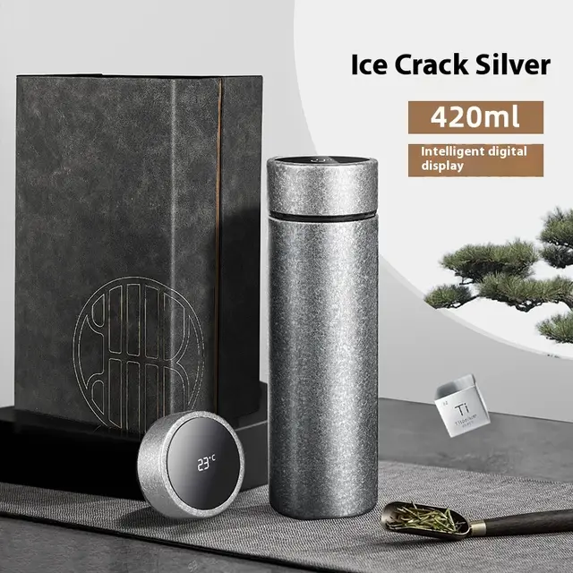 Pure Titanium Vacuum Cup Tea Water Separation Antibacterial Intelligent High grade Gift Cup Silver Gift Box Packaging - Shop at LoveMi