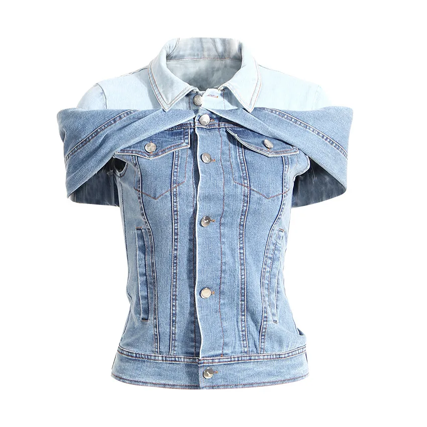 Sweet Cool Bandage Dress Shirt Slimming Denim Shirt Denim Blue - Shop at LoveMi