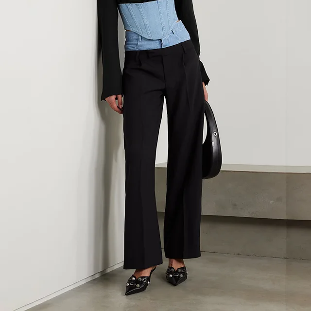 Satin Stitching Denim Retro Trendy Straight leg Pants Black - Shop at LoveMi