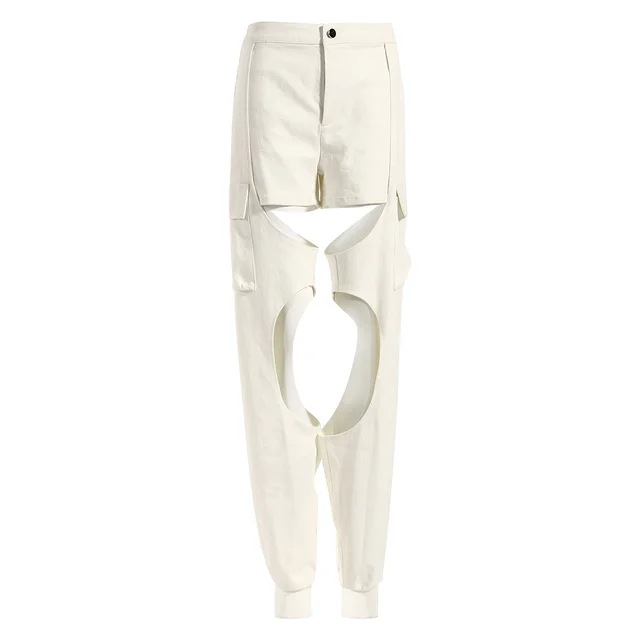 White Hollow out Lace up Keel Strap Tube Top Jeans Women's Suit Pants - Shop at LoveMi