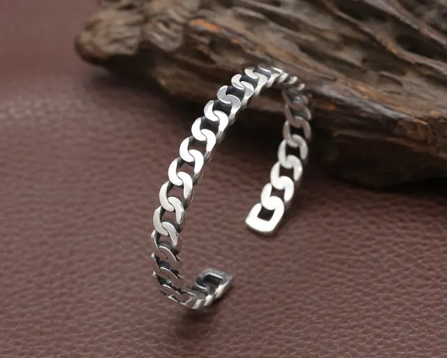 Women's S925 Sterling Silver Retro Opening Distressed Simple Bracelet Full Rings - Shop at LoveMi
